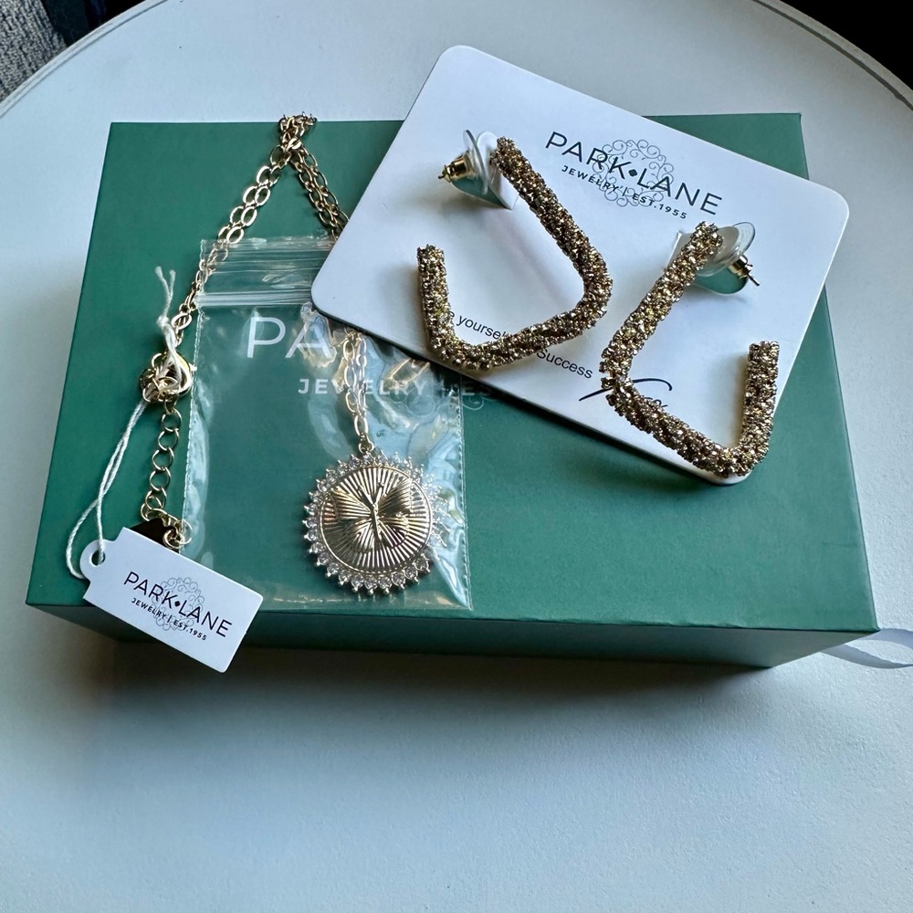 Park Lane Sparkling Hoop Earrings and Butterfly Pendant Set. Premium Sparkle Box